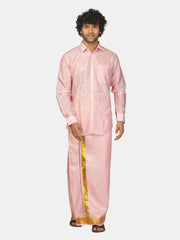 Men Artsilk Gold Zari Border Ready to Wear Pocket Dhoti