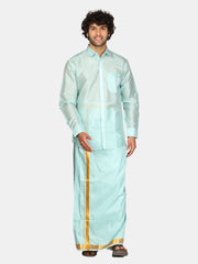 Men Solid Colour Full Sleeve Shirt Pocket Dhoti Set