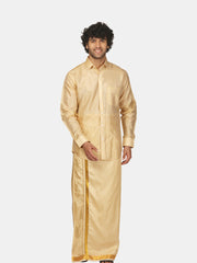 Men Solid Colour Full Sleeve Shirt Pocket Dhoti Set