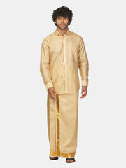 Men Full Sleeve Shirt Angavastram and Pocket Dhoti Set
