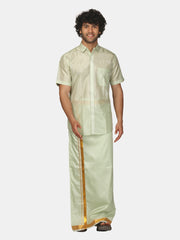 Men Artsilk 70K Coral Green Colour Pocket Dhoti.