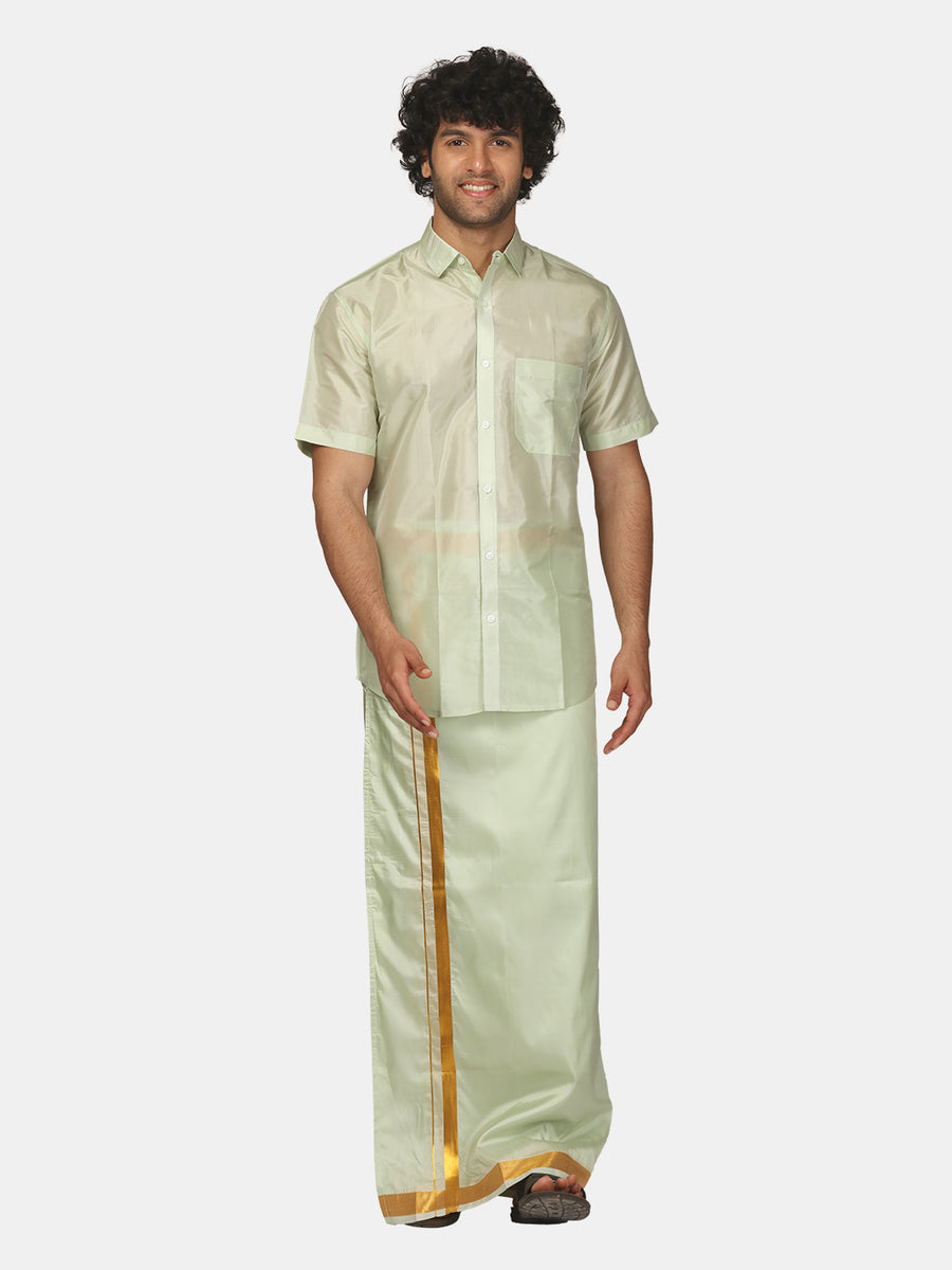 Men Artsilk 70K Coral Green Colour Pocket Dhoti.