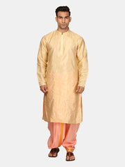 Men Artsilk Solid Colour Kurta and Dhoti Pant with Angavastram Set