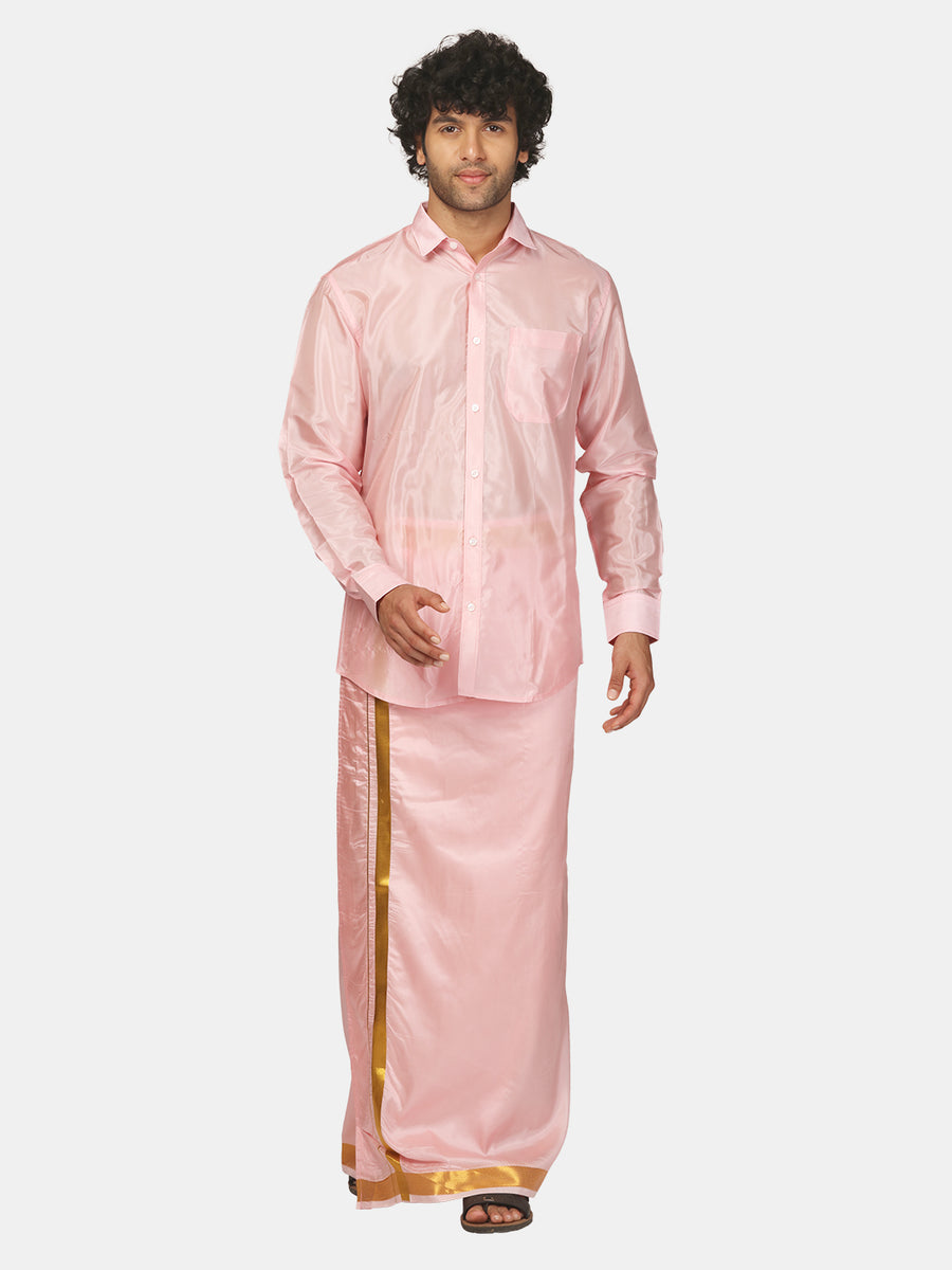 Men Solid Colour Full Sleeve Shirt Pocket Dhoti Set