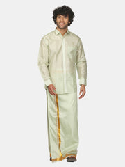 Men Solid Colour Full Sleeve Shirt Pocket Dhoti Set