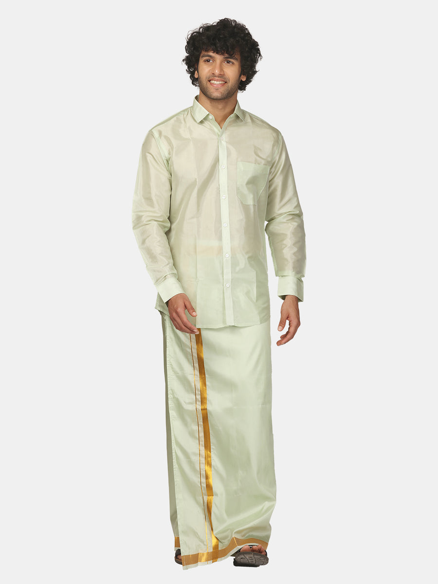 Men Solid Colour Full Sleeve Shirt Pocket Dhoti Set