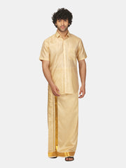 Men Artsilk Half Sleeve Shirt and Readymade Pocket Dhoti Matching Set