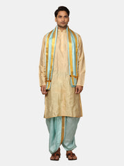 Men Artsilk Solid Colour Kurta and Dhoti Pant with Angavastram Set
