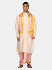 Men Kneelength Kurta With Bronze Dhoti Pant With Angavastram.