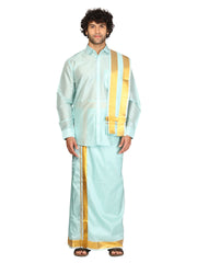 Men Full Sleeve Shirt Angavastram and Pocket Dhoti Set