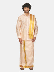 Men Full Sleeve Shirt Angavastram and Pocket Dhoti Set