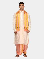 Men Kneelength Kurta With Bronze Dhoti Pant With Angavastram.