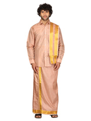 Men Full Sleeve Shirt Angavastram and Pocket Dhoti Set