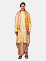 Men Artsilk Solid Colour Kurta and Dhoti Pant with Angavastram Set