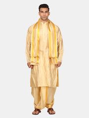 Men Artsilk Solid Colour Kurta and Dhoti Pant with Angavastram Set