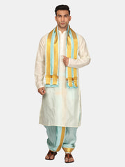 Men Kneelength Kurta With Bronze Dhoti Pant With Angavastram.