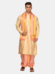 Men Artsilk Solid Colour Kurta and Dhoti Pant with Angavastram Set