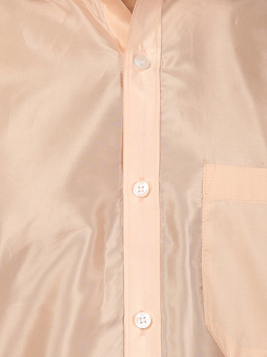 Men Half Sleeve Artsilk Shirt Dhoti Angavastram Set