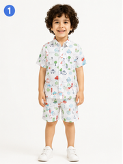 Boys White Printed Co-Ord Set