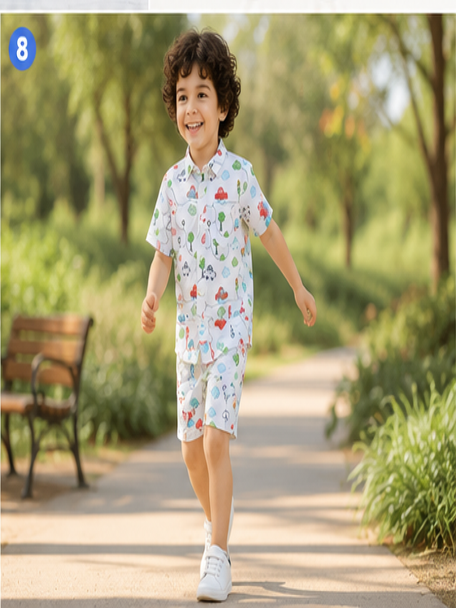 Boys White Printed Co-Ord Set