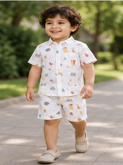 Boys White Printed Co-Ord Set