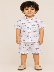Boys White Printed Co-Ord Set