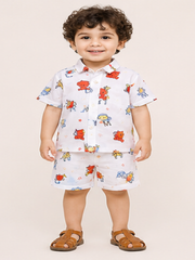 Boys White Printed Co-Ord Set