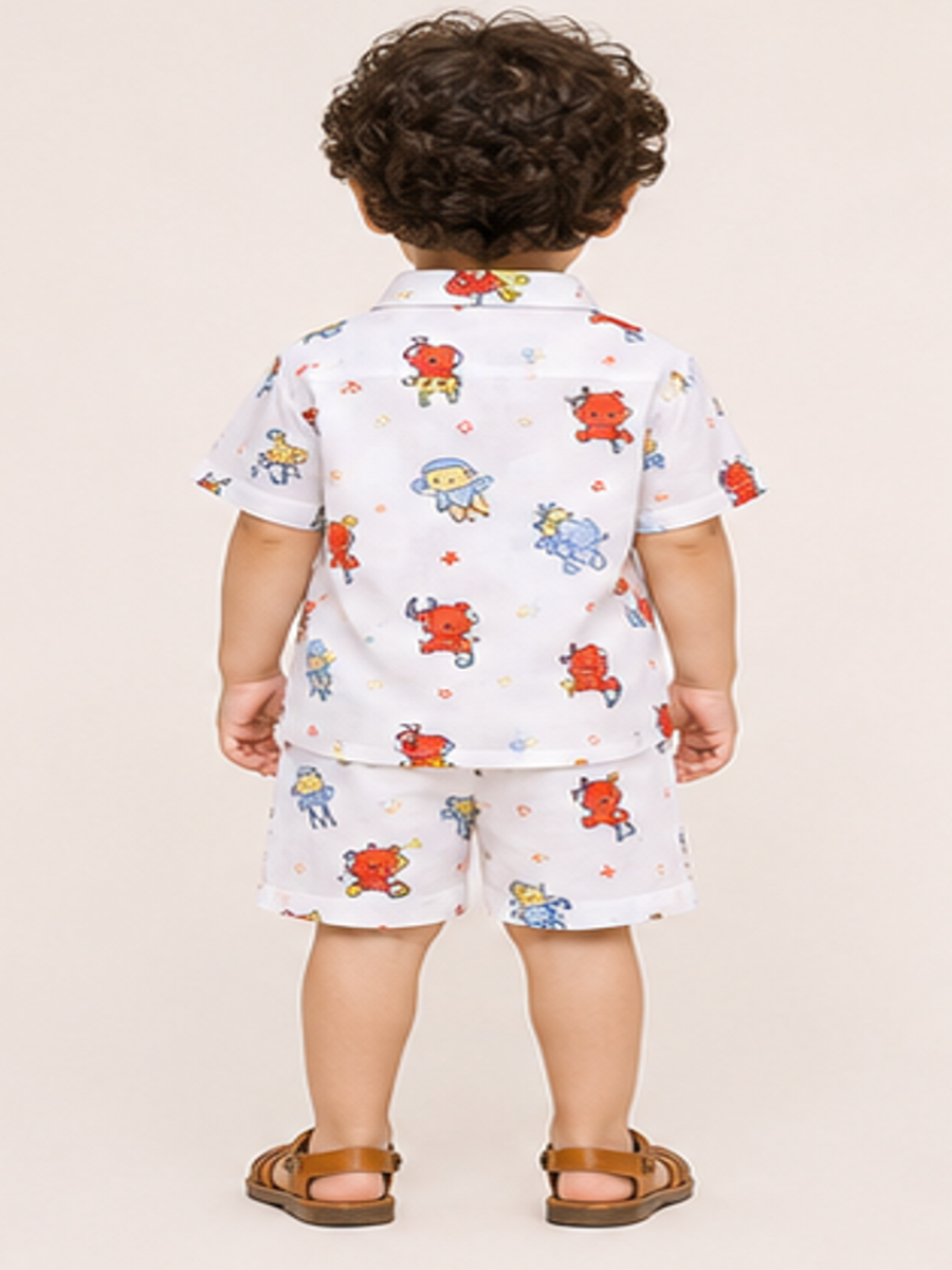 Boys White Printed Co-Ord Set
