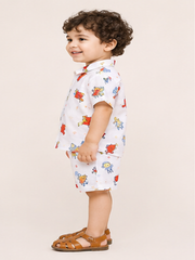 Boys White Printed Co-Ord Set
