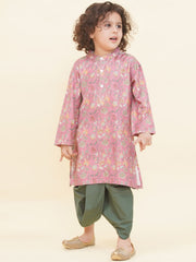 Boy's Floral Print Kurta DhotiPant Set