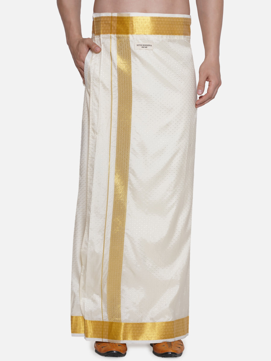 Men Self Design Art Silk Readymade Pocket Dhoti