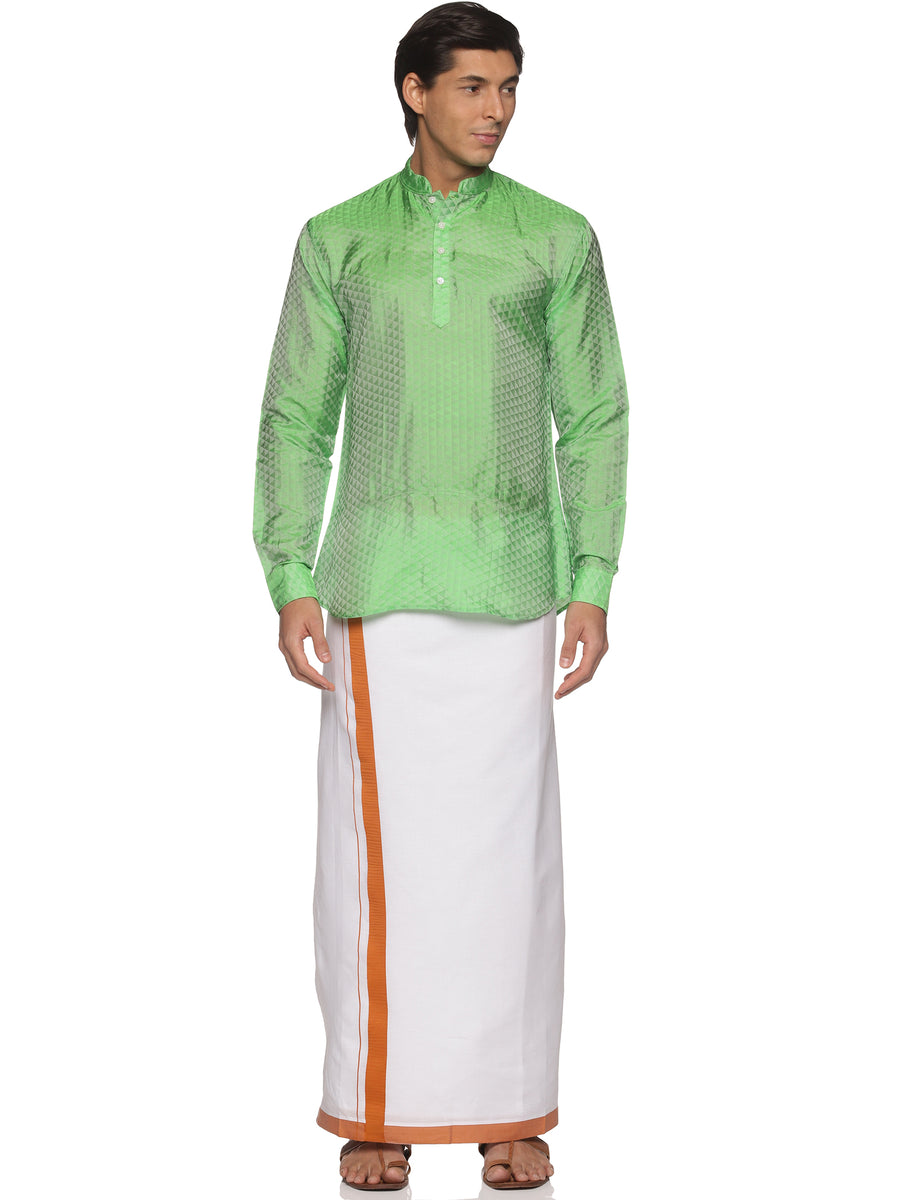 MENS ART SILK SHORT KURTA WITH POCKET DHOTI