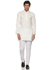 MENS SLUB COTTON CREAM LONG KURTA WITH PYJAMA