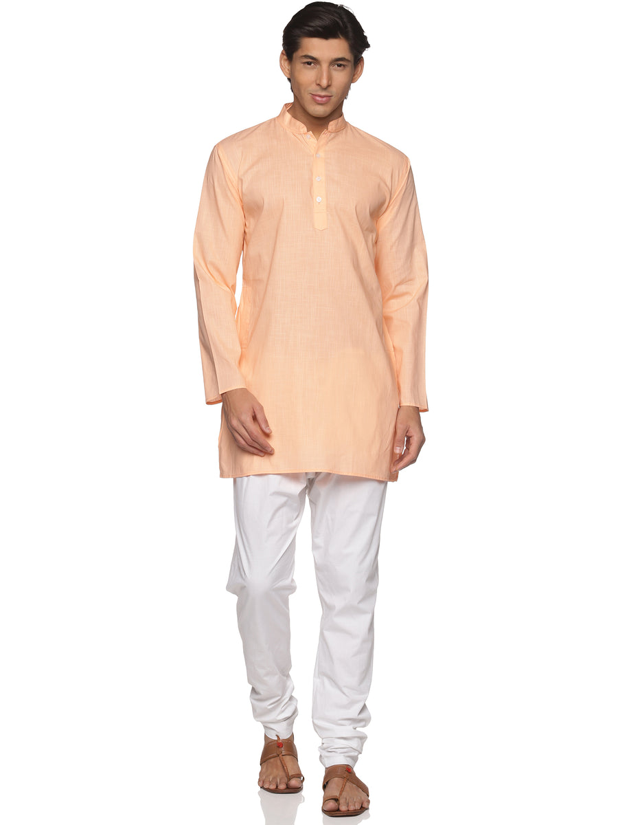 MENS SLUB COTTON BLUE LONG KURTA WITH PYJAMA