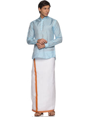 MENS ART SILK SHORT KURTA WITH POCKET DHOTI