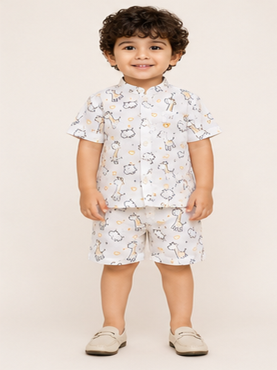 Boys White Printed Co-Ord Set