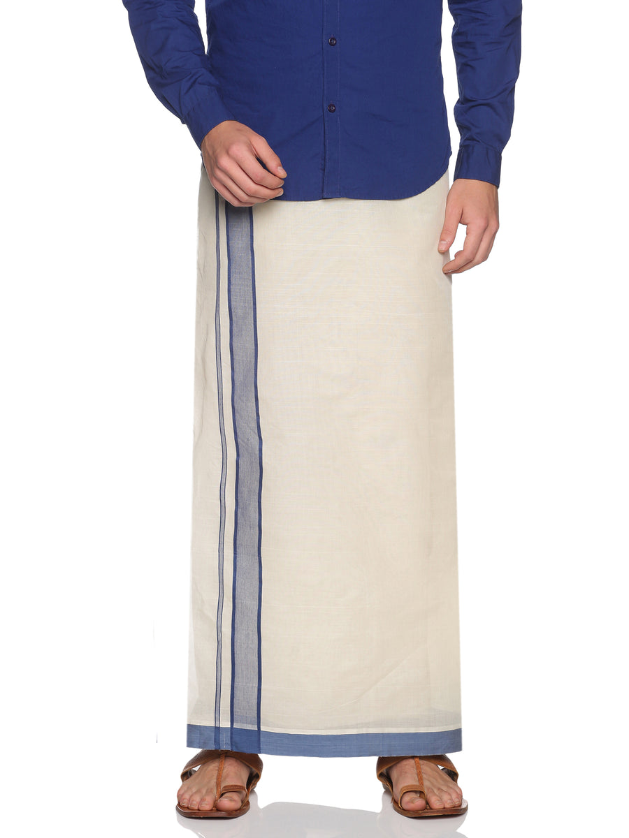 Mens Pure Cotton Double Dhoti Off White