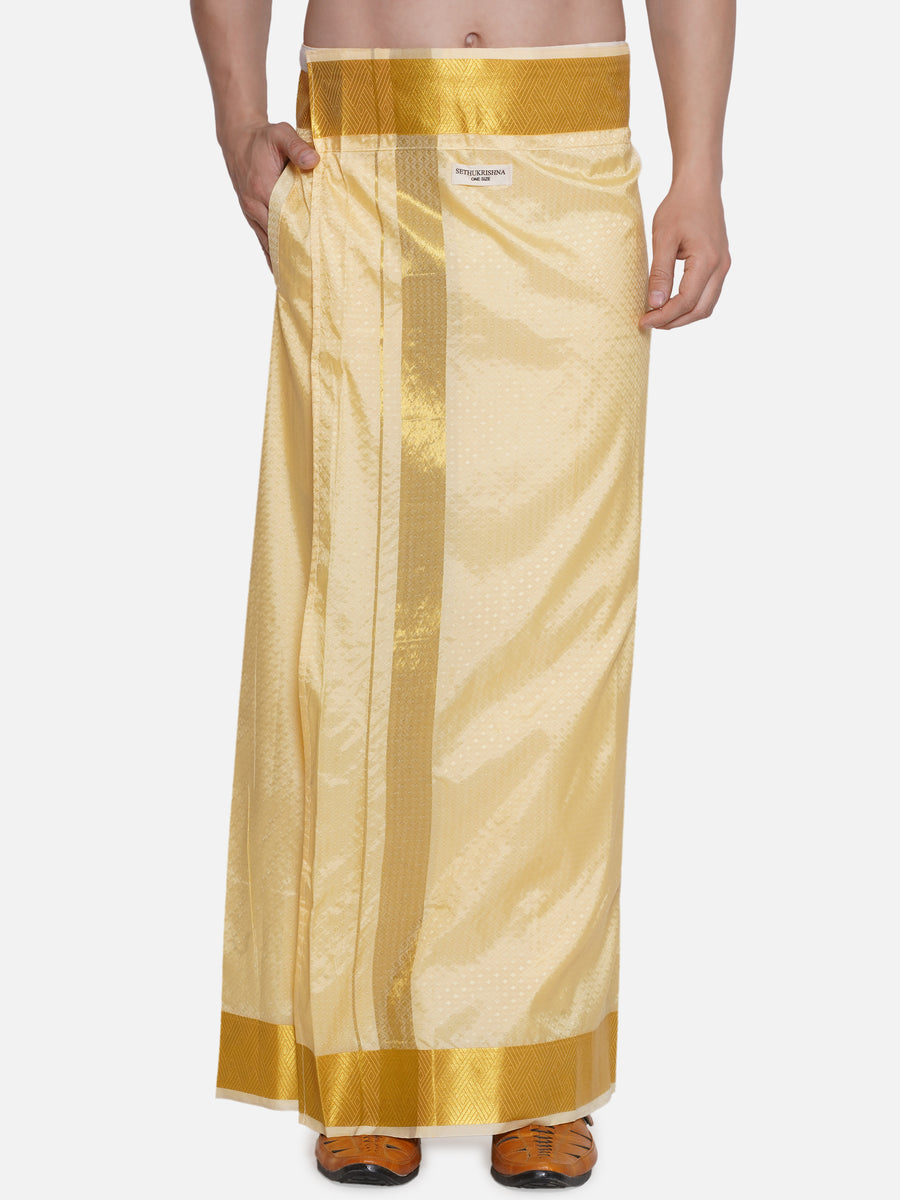 Men Self Design Art Silk Readymade Pocket Dhoti