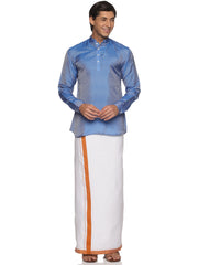 MENS ART SILK SHORT KURTA WITH POCKET DHOTI
