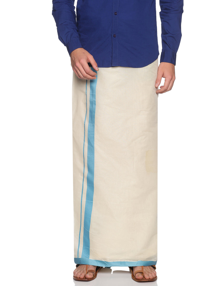Mens Pure Cotton Double Dhoti Off White