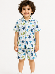 Boys White Printed Co-Ord Set