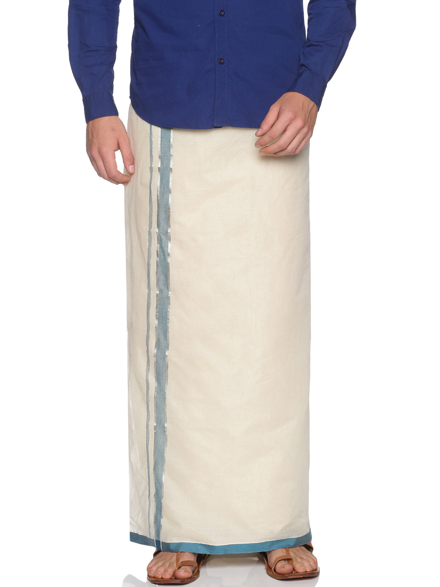Mens Pure Cotton Double Dhoti Off White