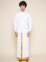 Father Son Matching White Colour Shirt Dhoti Set