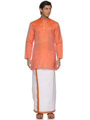 MENS ART SILK LONG KURTA WITH POCKET DHOTI