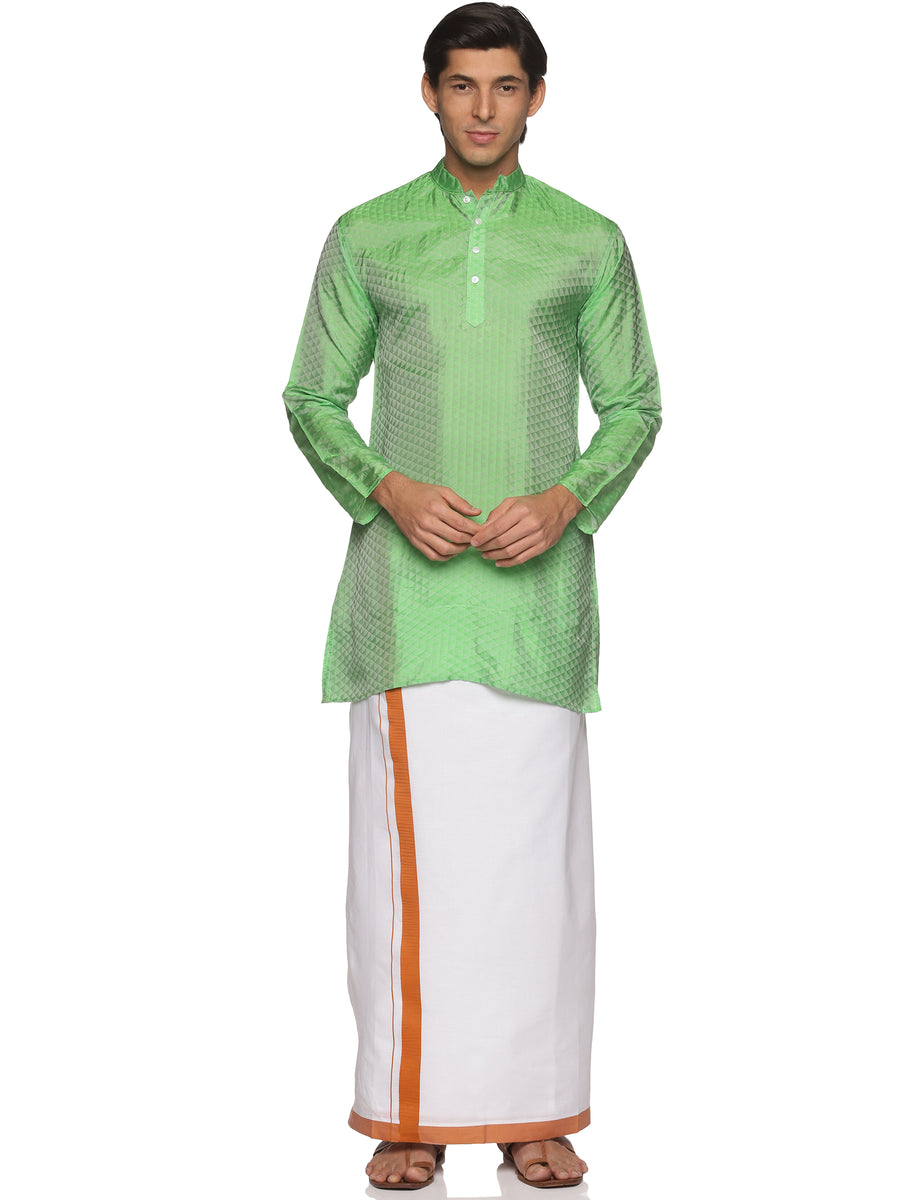 MENS ART SILK LONG KURTA WITH POCKET DHOTI