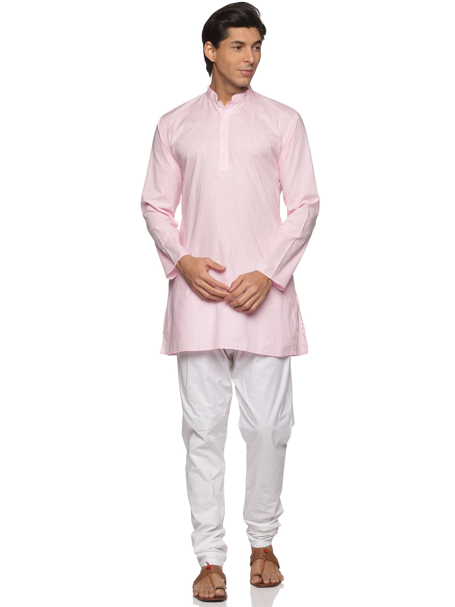 MENS SLUB COTTON BLUE LONG KURTA WITH PYJAMA