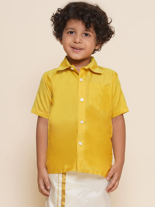 Boys Yellow Colour Polyester Shirt