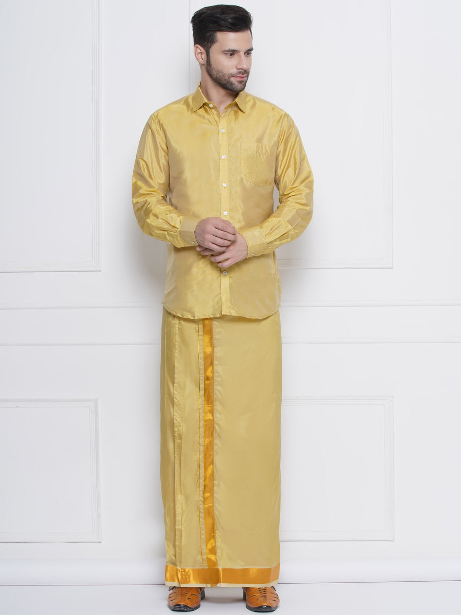 Sethukrishna Mens Solid Colour Shirt and Readymade Matching Dhoti