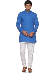 MENS SLUB COTTON BLUE LONG KURTA WITH PYJAMA
