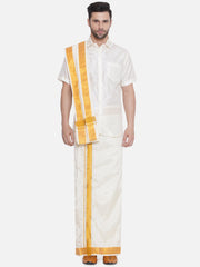 Sethukrishna Mens Pure Silk Shirt and Dhoti with Angavastram Set